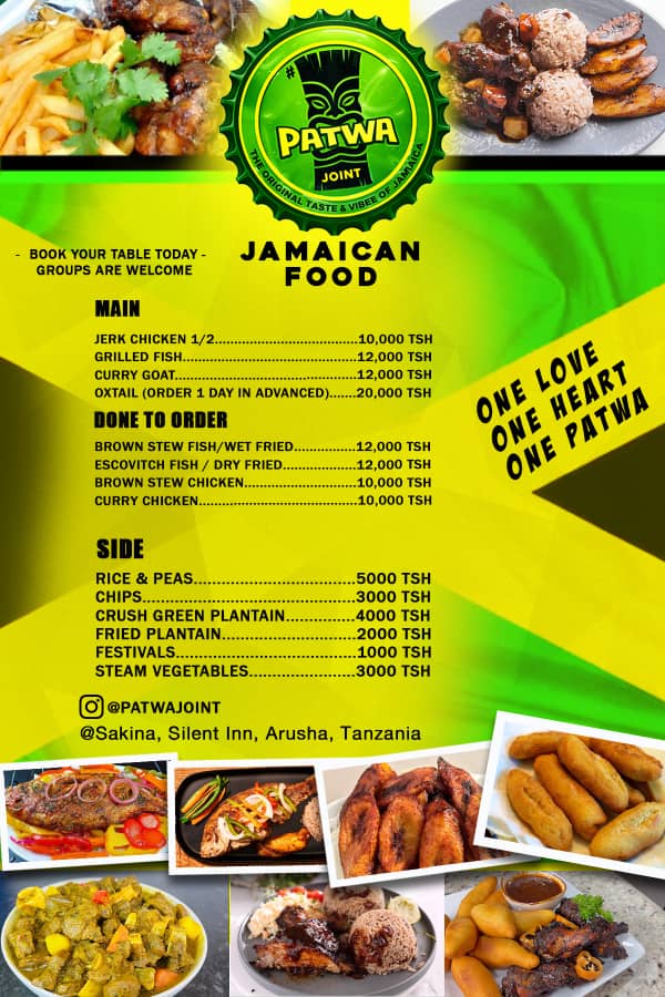 Patwa Joint Jamaican fud menu board